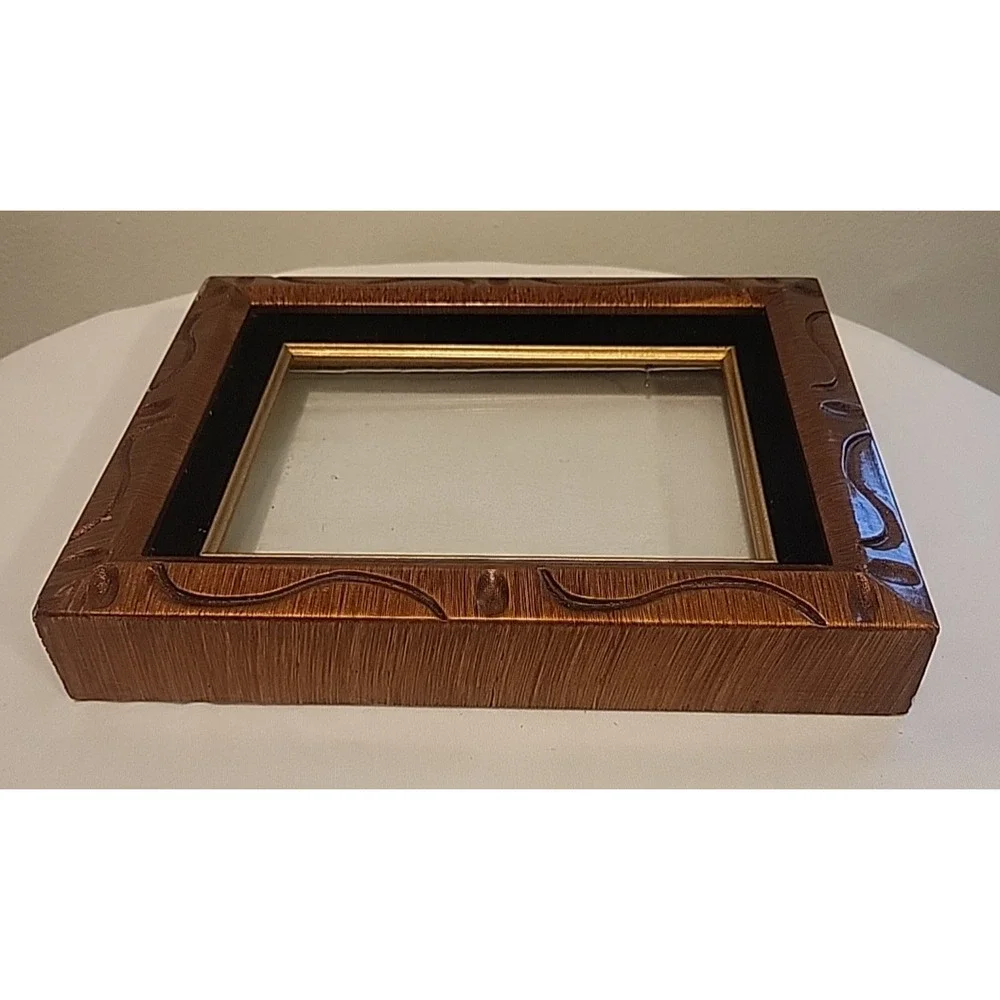 Painted Wood Photo Picture Frame Brown Gold Black Velvet Gold Trim 8x10 Abstract